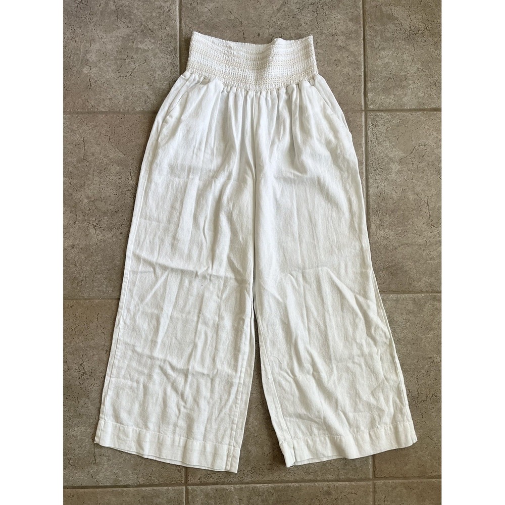 Beau Dawson Sz. Large Petite Ivory Flowy Beach Lounge Wide Leg Crop Pants